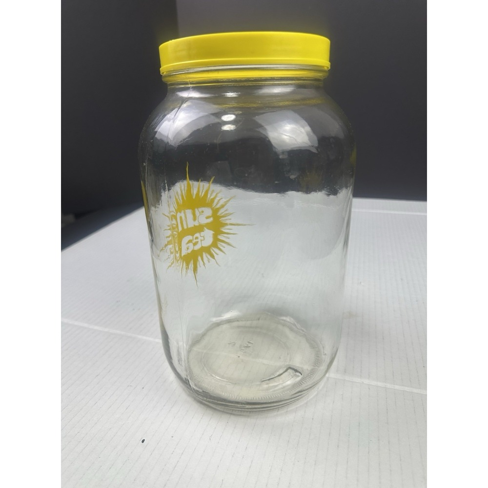 Vtg  Sun Tea Glass Jar Yellow J.M‎ Werling 1 Gallon Retro with Lid. No Dispenser - Picture 3 of 4